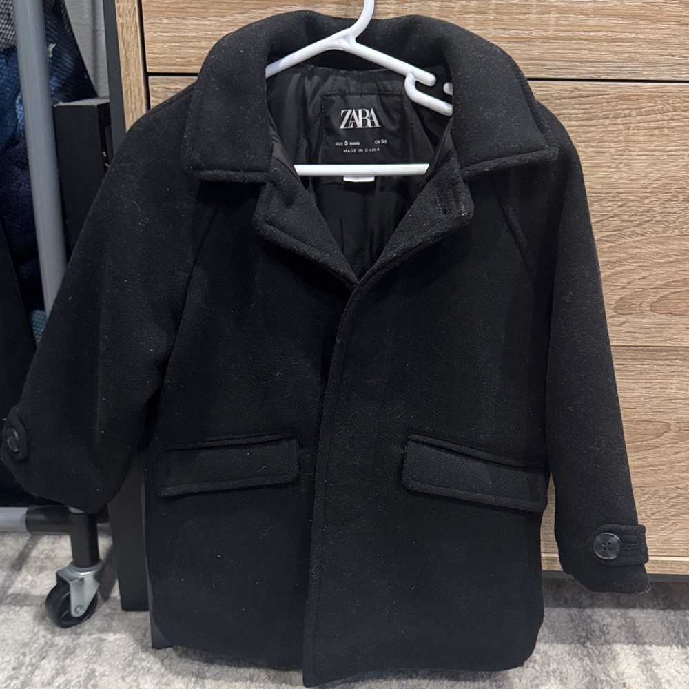 Zara kids Elegant Black Pea Coat - 3 years